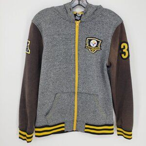 NFL Pittsburgh Steelers Zip Up Hoodie Sweatshirt Varsity Jacket Mens Size S Gray